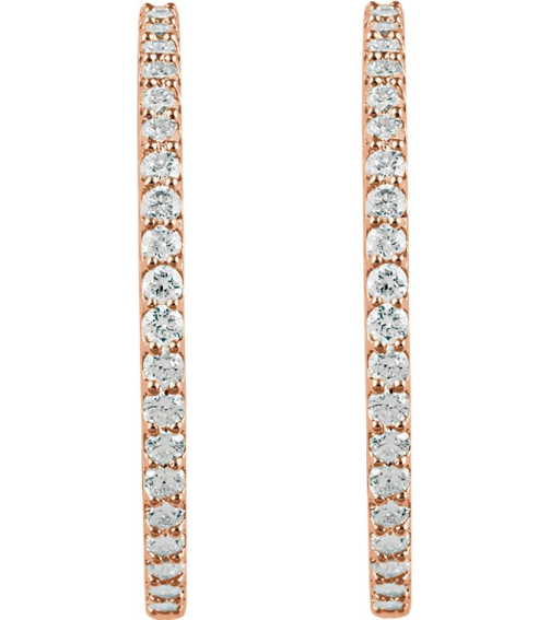 650183 Earring Set 14K Rose 41.5 Mm 2.6 Mm Lab-Grown Diamond Round 2.5Mm 5 Ctw Vs, F+ Pair Hinged Polished 5 Ctw Lab-Grown Diamond Inside-Outside Hoop Earrings