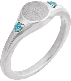 72463 Ring Set 14K White Natural Blue Zircon Round 2 Mm Polished Natural Zircon Signet Ring