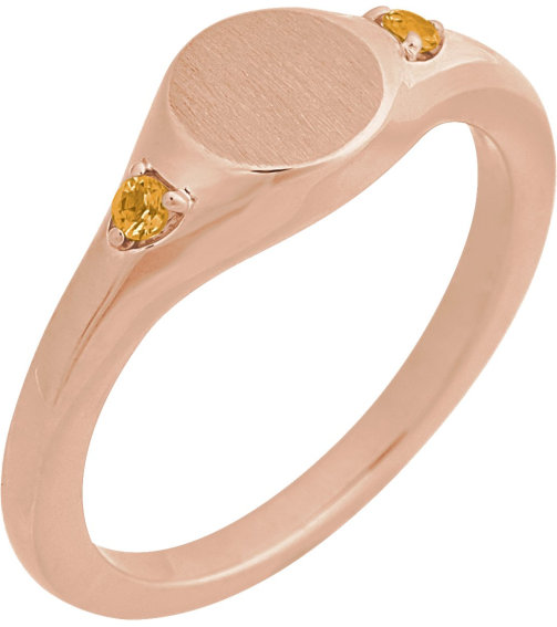 72463 Ring Set 14K Rose Natural Citrine Round 2 Mm Polished Natural Citrine Signet Ring