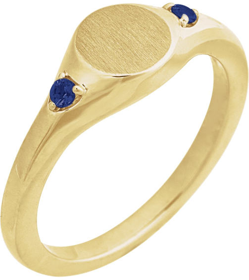 72463 Ring Set 14K Yellow Natural Blue Sapphire Round 2 Mm Polished Natural Blue Sapphire Signet Ring