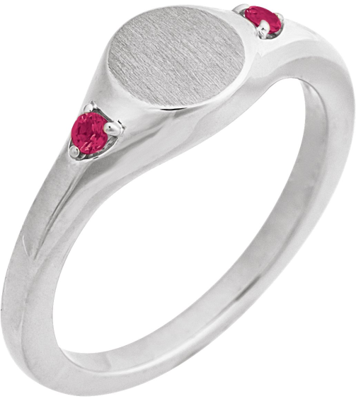 72463 Ring Set Platinum Lab-Grown Ruby Round 2 Mm Polished Lab-Grown Ruby Signet Ring