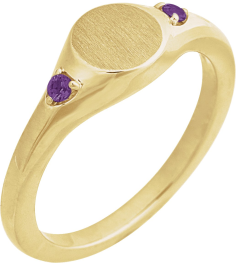 72463 Ring Set 14K Yellow Natural Amethyst Round 2 Mm Polished Natural Amethyst Signet Ring