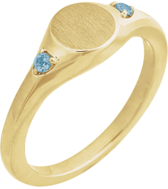 72463 Ring Set 14K Yellow Natural Aquamarine Round 2 Mm Polished Natural Aquamarine Signet Ring