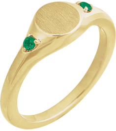 72463 Ring Set 14K Yellow Lab-Grown Emerald Round 2 Mm Polished Lab-Grown Emerald Signet Ring