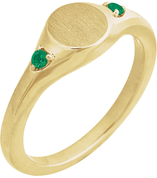 72463 Ring Set 14K Yellow Lab-Grown Emerald Round 2 Mm Polished Lab-Grown Emerald Signet Ring