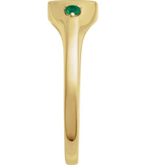 72463 Ring Set 14K Yellow Lab-Grown Emerald Round 2 Mm Polished Lab-Grown Emerald Signet Ring