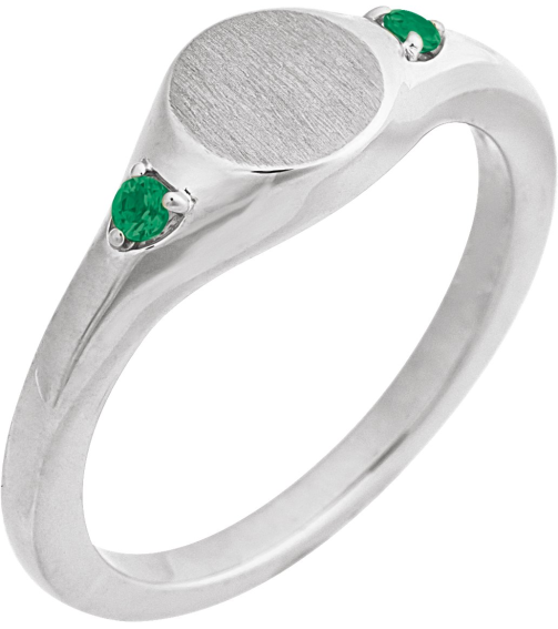 72463 Ring Set Sterling Silver Lab-Grown Emerald Round 2 Mm Polished Lab-Grown Emerald Signet Ring