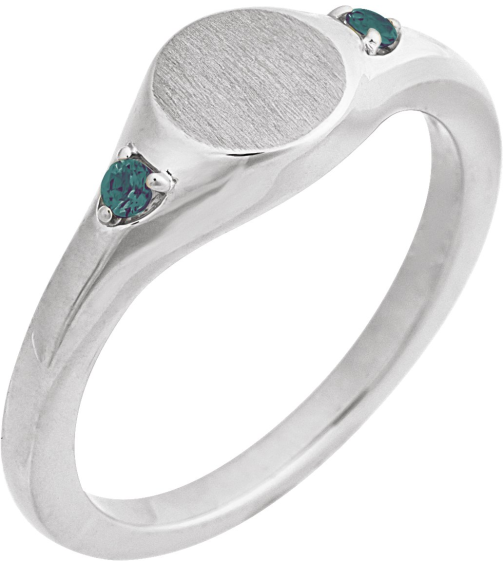 72463 Ring Set Platinum Natural Alexandrite Round 2 Mm Polished Natural Alexandrite Signet Ring