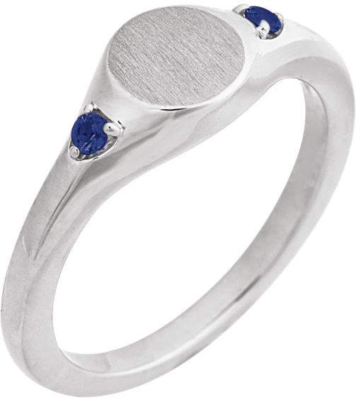 72463 Ring Set 14K White Natural Blue Sapphire Round 2 Mm Polished Natural Blue Sapphire Signet Ring