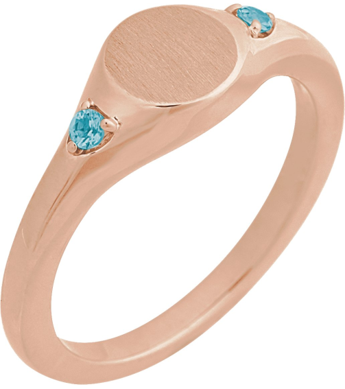 72463 Ring Set 14K Rose Natural Blue Zircon Round 2 Mm Polished Natural Zircon Signet Ring