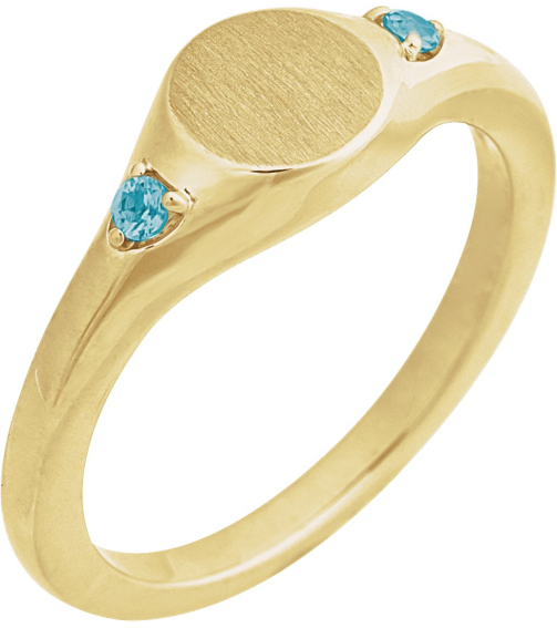 72463 Ring Set 14K Yellow Natural Blue Zircon Round 2 Mm Polished Natural Zircon Signet Ring