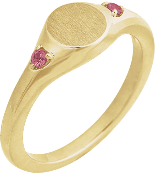 72463 Ring Set 14K Yellow Natural Pink Tourmaline Round 2 Mm Polished Natural Pink Tourmaline Signet Ring