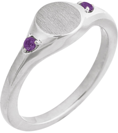 72463 Ring Set Sterling Silver Natural Amethyst Round 2 Mm Polished Natural Amethyst Signet Ring