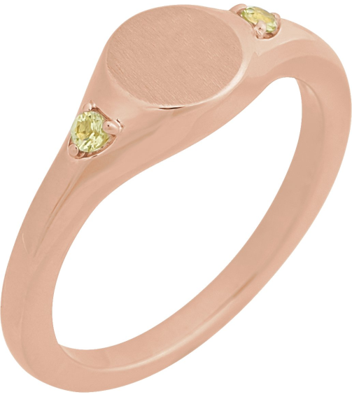 72463 Ring Set 14K Rose Natural Peridot Round 2 Mm Polished Natural Peridot Signet Ring