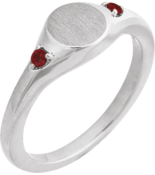 72463 Ring Set Sterling Silver Natural Mozambique Garnet Round 2 Mm Polished Natural Mozambique Garnet Signet Ring