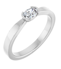 126940 Ring Set 14K White Natural Diamond Oval 5 X 3.5 Mm Polished 14 Ct Natural Diamond Half Bezel Solitaire Ring