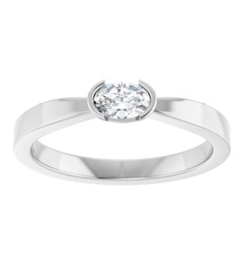 126940 Ring Set 14K White Natural Diamond Oval 5 X 3.5 Mm Polished 14 Ct Natural Diamond Half Bezel Solitaire Ring