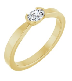 126940 Ring Set 14K Yellow Natural Diamond Oval 5 X 3.5 Mm Polished 14 Ct Natural Diamond Half Bezel Solitaire Ring