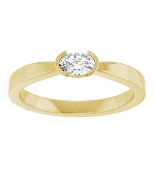 126940 Ring Set 14K Yellow Natural Diamond Oval 5 X 3.5 Mm Polished 14 Ct Natural Diamond Half Bezel Solitaire Ring