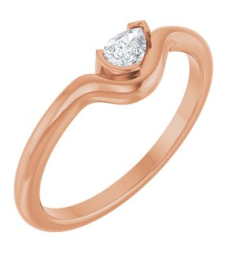 126941 Ring Set 14K Rose Natural Diamond Pear 4.5 X 3 Mm Polished 16 Ct Natural Diamond Solitaire Ring