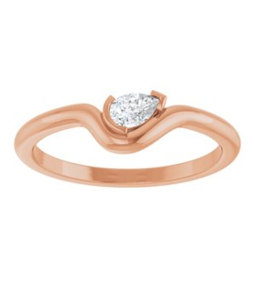 126941 Ring Set 14K Rose Natural Diamond Pear 4.5 X 3 Mm Polished 16 Ct Natural Diamond Solitaire Ring