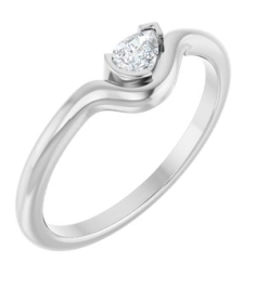126941 Ring Set 14K White Natural Diamond Pear 4.5 X 3 Mm Polished 16 Ct Natural Diamond Solitaire Ring