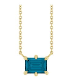 88774 Necklace Set 14K Yellow Emerald Natural London Blue Topaz 7 X 5 Mm 18 In Polished Natural London Blue Topaz 6-Prong Solitaire Necklace