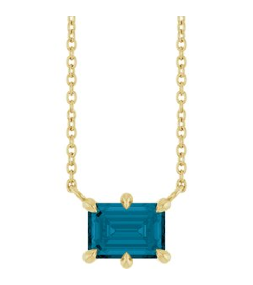 88774 Necklace Set 14K Yellow Emerald Natural London Blue Topaz 7 X 5 Mm 18 In Polished Natural London Blue Topaz 6-Prong Solitaire Necklace