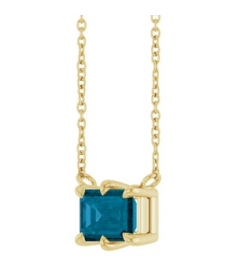 88774 Necklace Set 14K Yellow Emerald Natural London Blue Topaz 7 X 5 Mm 18 In Polished Natural London Blue Topaz 6-Prong Solitaire Necklace