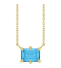 88774 Necklace Set 14K Yellow Emerald Natural Swiss Blue Topaz 7 X 5 Mm 18 In Polished Natural Swiss Blue Topaz 6-Prong Solitaire Necklace
