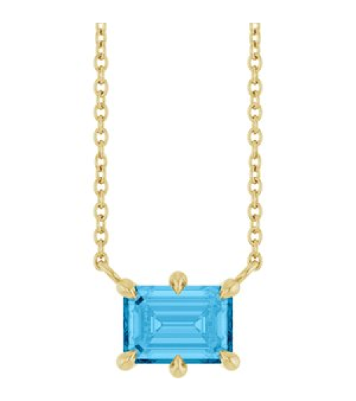 88774 Necklace Set 14K Yellow Emerald Natural Swiss Blue Topaz 7 X 5 Mm 18 In Polished Natural Swiss Blue Topaz 6-Prong Solitaire Necklace