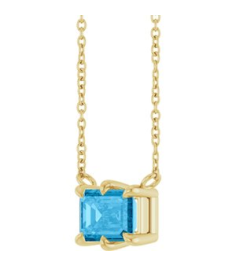 88774 Necklace Set 14K Yellow Emerald Natural Swiss Blue Topaz 7 X 5 Mm 18 In Polished Natural Swiss Blue Topaz 6-Prong Solitaire Necklace