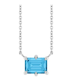88774 Necklace Set Platinum Emerald Natural Swiss Blue Topaz 7 X 5 Mm 18 In Polished Natural Swiss Blue Topaz 6-Prong Solitaire Necklace