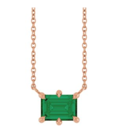 88774 Necklace Set 14K Rose Emerald Lab-Grown Emerald 7 X 5 Mm 18 In Polished Lab-Grown Emerald 6-Prong Solitaire Necklace