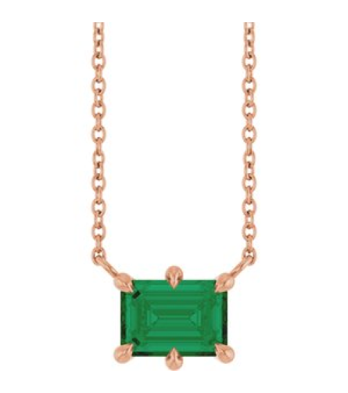 88774 Necklace Set 14K Rose Emerald Lab-Grown Emerald 7 X 5 Mm 18 In Polished Lab-Grown Emerald 6-Prong Solitaire Necklace
