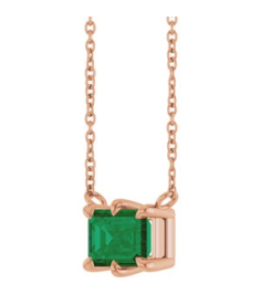 88774 Necklace Set 14K Rose Emerald Lab-Grown Emerald 7 X 5 Mm 18 In Polished Lab-Grown Emerald 6-Prong Solitaire Necklace