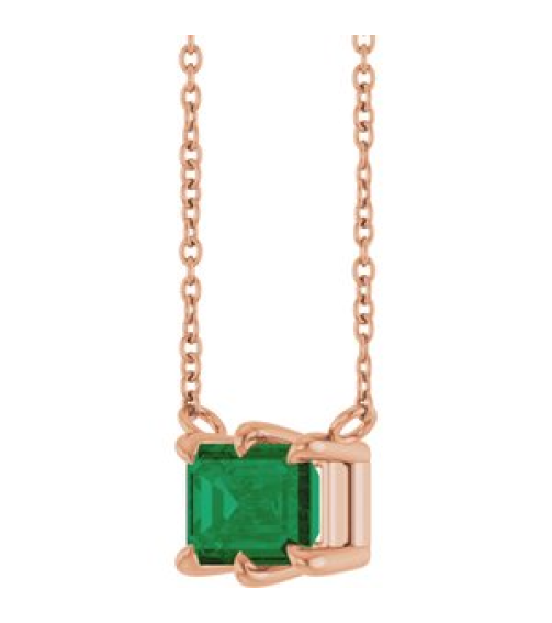88774 Necklace Set 14K Rose Emerald Lab-Grown Emerald 7 X 5 Mm 18 In Polished Lab-Grown Emerald 6-Prong Solitaire Necklace