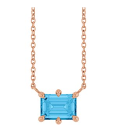 88774 Necklace Set 14K Rose Emerald Natural Swiss Blue Topaz 7 X 5 Mm 18 In Polished Natural Swiss Blue Topaz 6-Prong Solitaire Necklace