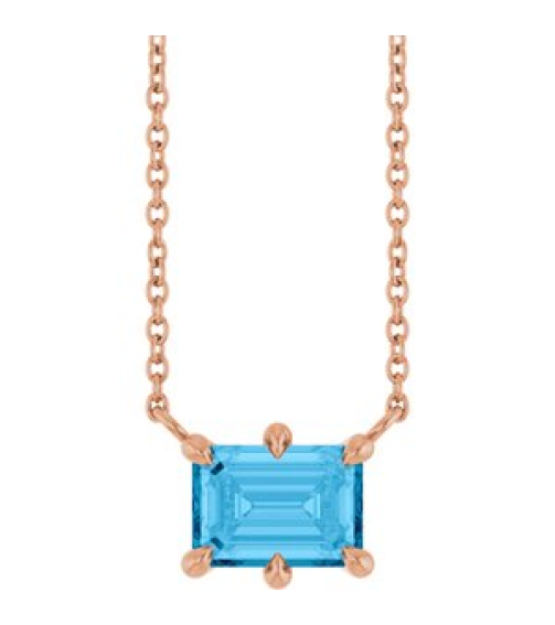 88774 Necklace Set 14K Rose Emerald Natural Swiss Blue Topaz 7 X 5 Mm 18 In Polished Natural Swiss Blue Topaz 6-Prong Solitaire Necklace