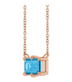 88774 Necklace Set 14K Rose Emerald Natural Swiss Blue Topaz 7 X 5 Mm 18 In Polished Natural Swiss Blue Topaz 6-Prong Solitaire Necklace