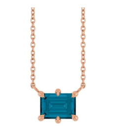 88774 Necklace Set 14K Rose Emerald Natural London Blue Topaz 7 X 5 Mm 18 In Polished Natural London Blue Topaz 6-Prong Solitaire Necklace