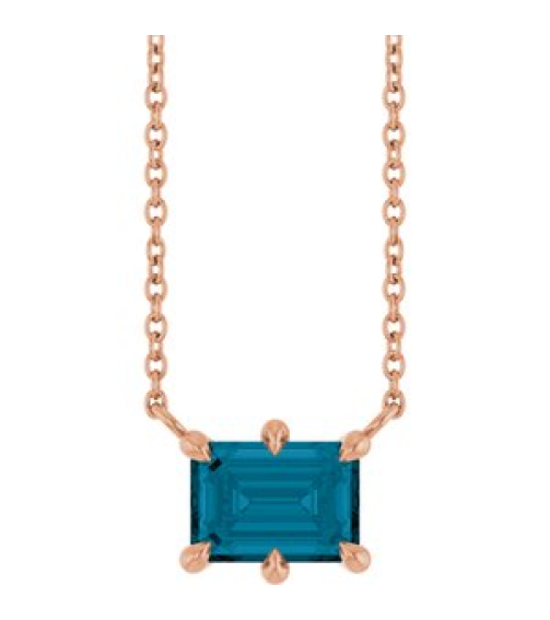 88774 Necklace Set 14K Rose Emerald Natural London Blue Topaz 7 X 5 Mm 18 In Polished Natural London Blue Topaz 6-Prong Solitaire Necklace