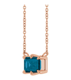 88774 Necklace Set 14K Rose Emerald Natural London Blue Topaz 7 X 5 Mm 18 In Polished Natural London Blue Topaz 6-Prong Solitaire Necklace