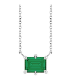 88774 Necklace Set 14K White Emerald Lab-Grown Emerald 7 X 5 Mm 18 In Polished Lab-Grown Emerald 6-Prong Solitaire Necklace