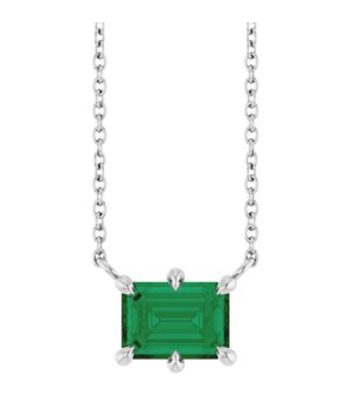 88774 Necklace Set 14K White Emerald Lab-Grown Emerald 7 X 5 Mm 18 In Polished Lab-Grown Emerald 6-Prong Solitaire Necklace