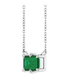 88774 Necklace Set 14K White Emerald Lab-Grown Emerald 7 X 5 Mm 18 In Polished Lab-Grown Emerald 6-Prong Solitaire Necklace