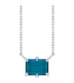 88774 Necklace Set 14K White Emerald Natural London Blue Topaz 7 X 5 Mm 18 In Polished Natural London Blue Topaz 6-Prong Solitaire Necklace
