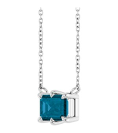 88774 Necklace Set 14K White Emerald Natural London Blue Topaz 7 X 5 Mm 18 In Polished Natural London Blue Topaz 6-Prong Solitaire Necklace