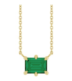 88774 Necklace Set 14K Yellow Emerald Lab-Grown Emerald 7 X 5 Mm 18 In Polished Lab-Grown Emerald 6-Prong Solitaire Necklace
