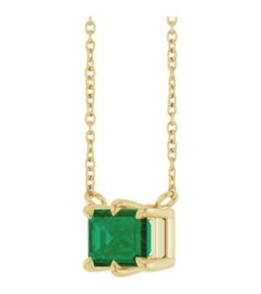 88774 Necklace Set 14K Yellow Emerald Lab-Grown Emerald 7 X 5 Mm 18 In Polished Lab-Grown Emerald 6-Prong Solitaire Necklace